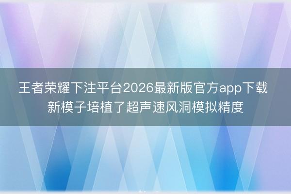 王者荣耀下注平台2026最新版官方app下载 新模子培植了超声速风洞模拟精度