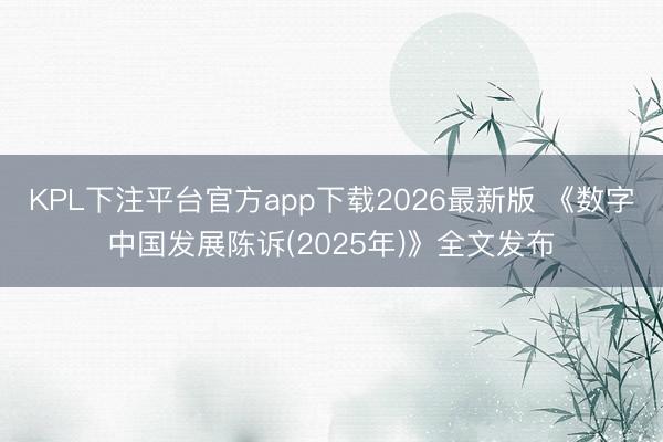 KPL下注平台官方app下载2026最新版 《数字中国发展陈诉(2025年)》全文发布