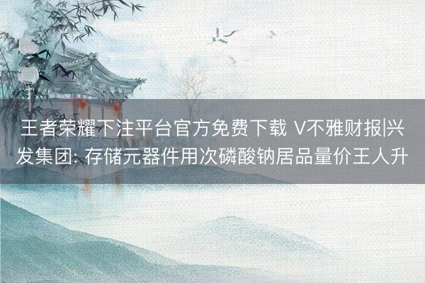 王者荣耀下注平台官方免费下载 V不雅财报|兴发集团: 存储元器件用次磷酸钠居品量价王人升