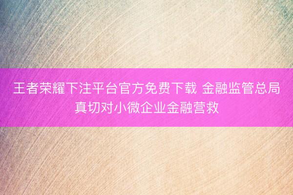王者荣耀下注平台官方免费下载 金融监管总局真切对小微企业金融营救
