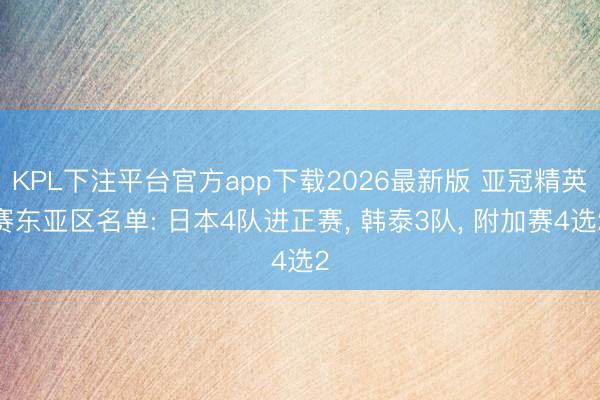 KPL下注平台官方app下载2026最新版 亚冠精英赛东亚区名单: 日本4队进正赛， 韩泰3队， 附加赛4选2